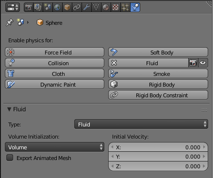 Fluid settings under the physics tab